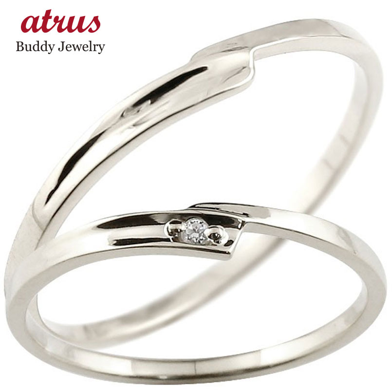 ペアリング ゴールド 2個セット 結婚指輪 ダイヤモンド 一粒 マリッジリング ホワイトゴールドk10 10金 華奢 スパイラル 人気 ウェディング 結婚式 記...