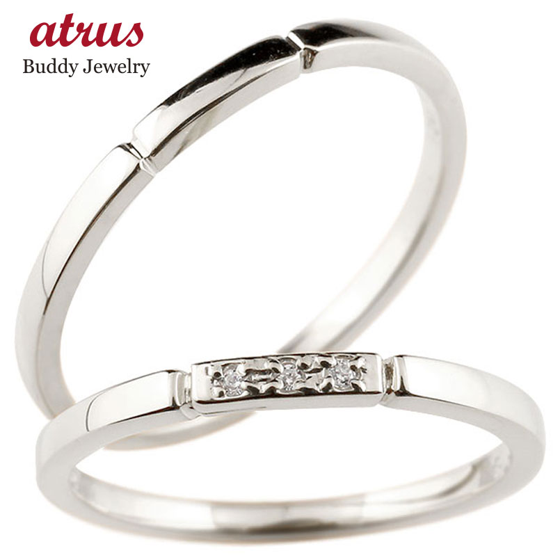 ペアリング ゴールド シンプル 細身 2個セット 結婚指輪 マリッジリング ホワイトゴールドk10 ダイヤモンド 華奢 結び リング 10金 人気 ウェディング...