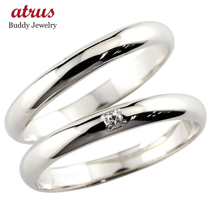 ペアリング ゴールド 甲丸 結婚指輪 ホワイトゴールドk10 マリッジリング ダイヤモンド ソリティア 一粒 ダイヤ 女性 人気 ウェディング 2本セット 2個...