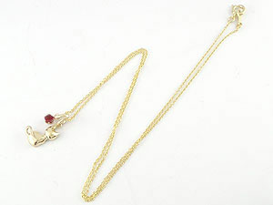 猫 ネックレス トップ 一粒 ペンダント ガーネット 1月誕生石 イエローゴールドk18 18k チェーン 人気 18金 宝石 プレゼント ユニセックス 送料無料 LGBTQ 男女兼用