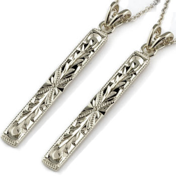 チャーム ペンダントトップ プラチナ ハワイアンジュエリー ペアネックレス プレート ミル打ち チェーン 人気 カップル レディース 送料無料 普段使い