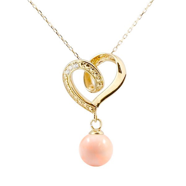 チャーム ペンダントトップ k18 18金 ダイヤモンド オープンハート 珊瑚 コーラル サンゴトップ イエローゴールドk18 チェーン 人気 3月誕生石 レデ...