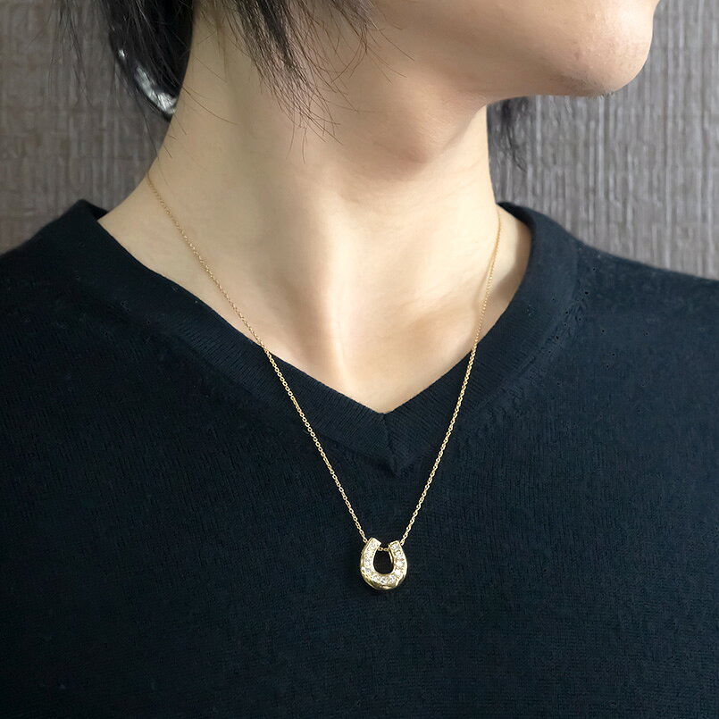 【10%OFFクーポンセール】 18金 ネックレス メンズ 馬蹄 ダイヤモンド ゴールド イ...