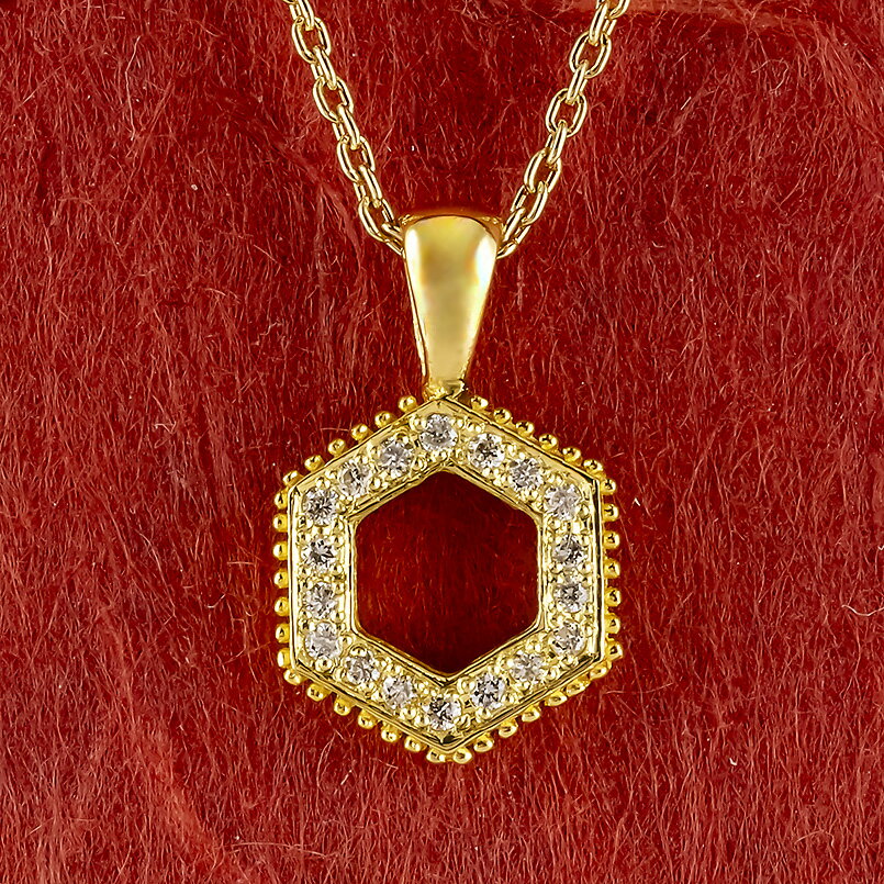 24金 チャーム ネックレス 純金 ダイヤモンド レディース ペンダントトップ 六角形 金 ゴールド 24k ヘキサゴン ミル打ち お守り シンプル 人気 送料...