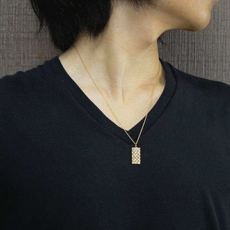 【最短発送】 18金 ペンダントトップ メンズ プレート ネックレス カット リバーシ...
