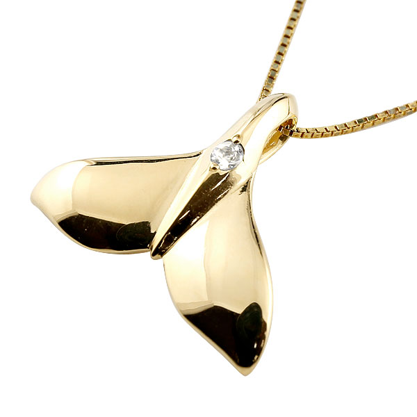 18金 ネックレス ハワイアンジュエリー ホエールテール クジラ 鯨 ダイヤモンド イエローゴールド ダイヤ 4月誕生石 k18 18k レディース 人気 女性...