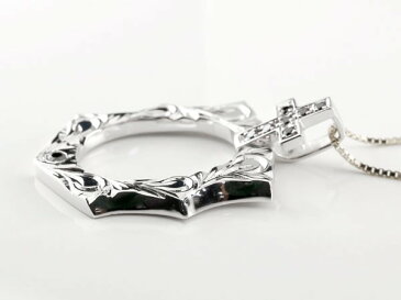 ハワイアンジュエリー ブラックダイヤモンド 馬蹄 ホワイトゴールドk10 クロス ネックレス トップ ペンダント 10金 十字架 ホースシュー 蹄鉄 チェーン バテイ 送料無料