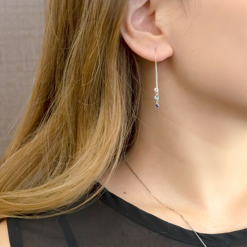 18金 ピアス 18k レディース ブルートパーズ ロングピアス アメリカンピアス ホワイトゴールドk18 チェーン タッセル フリンジ 揺れるピアス の 両耳 11月誕生石 可愛い おしゃれ 可憐 人気 普段使い