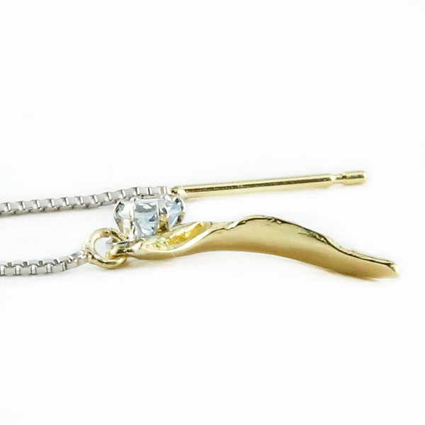 ジュエリー工房アトラスのフェザー プラチナ 18金 ピアス 18k 選べる天然石 アメリカンピアス pt900 k18 羽根 ロングピアス チェーンピアス 揺れる ユニセックス 両耳｜アングル3