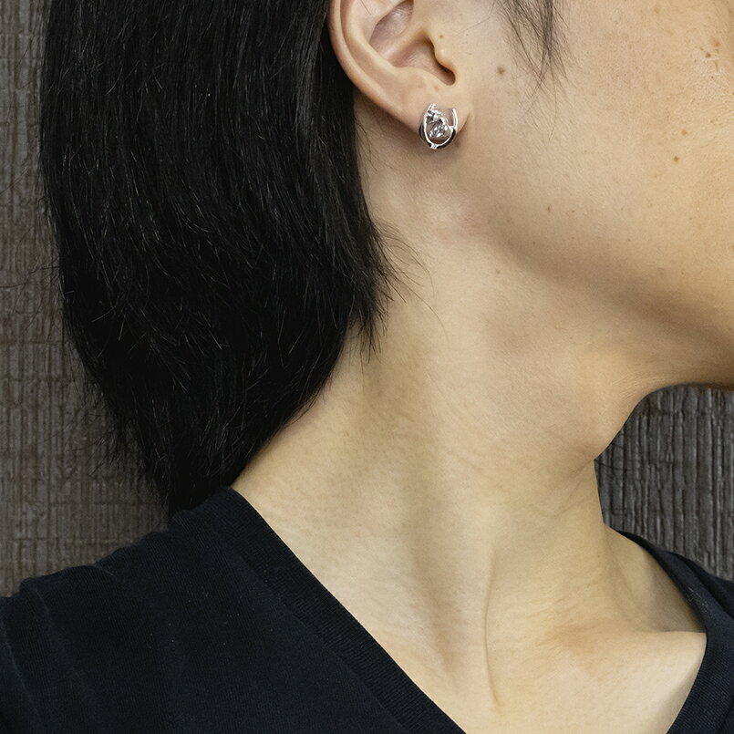 【最短発送】 キャッチのいらないピアス 馬蹄 馬 プラチナ メンズ ダイヤモンド 片...