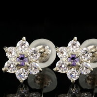 【送料無料】ダイヤモンドアメジストプラチナピアスフラワー花スタッドピアスレディース天然石ダイヤレディース宝石ギフト贈り物プレゼント