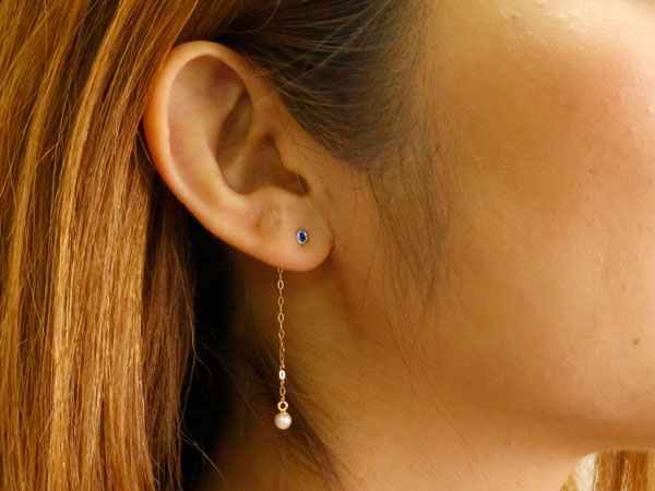 人気が高い 18金 ピアス 揺れる パールピアス 真珠 フォーマル バックキャッチピアス サファイア ロングピアス ピンクゴールドk18 2way 揺れる チェーン 18k の 送料無料 Lgbtq ユニセックス 男女兼用 即発送可能 Www Monautoneuve Fr