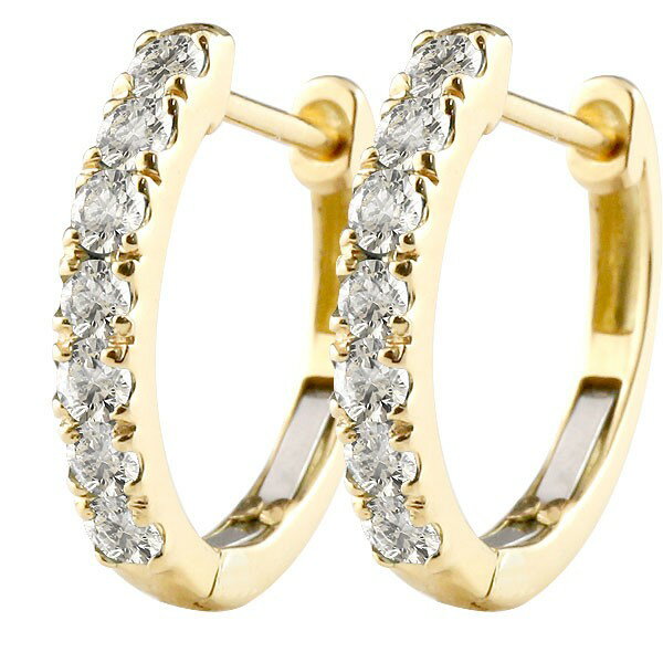 フープピアス 18k 18金 ピアス 天然ダイヤモンド フープ イエローゴールドk18 中折れ式 4月誕生石 天然石 宝石 リング ユニセックス 男女兼用 人気
