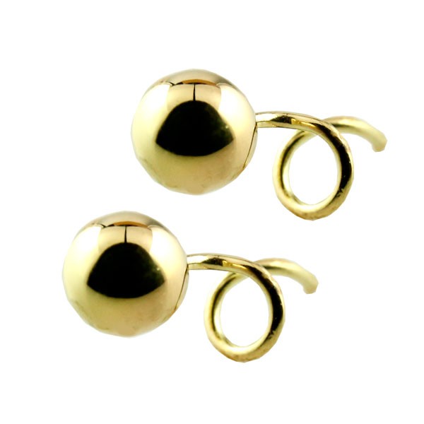 ボディピアス K18 ピアス レディース 丸玉 5mm 両耳用 イエローゴールド 地金 シンプル キャッチのいらないピアス キャッチなし キャッチナッシャー ノ...