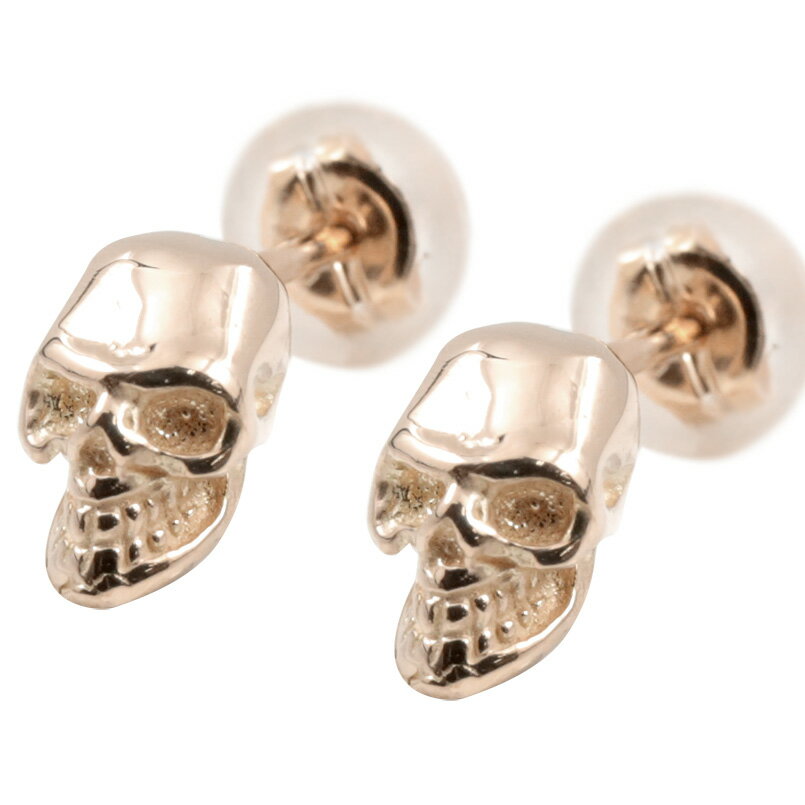18金 ピアス ピンクゴールドk18 ドクロ スカル スタッド ファースト 地金 シンプル 髑髏 18k 人気 ユニセックス 男女兼用