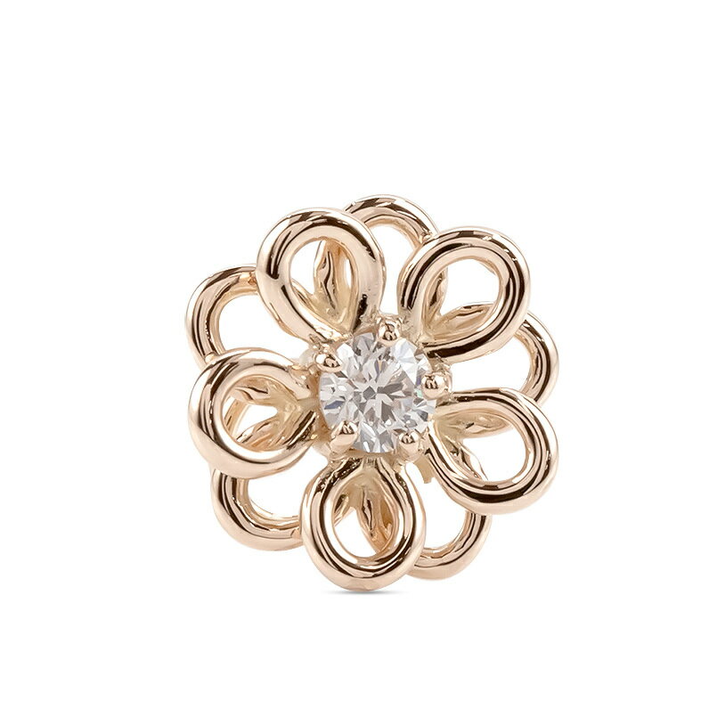 18金 片耳ピアス キャッチのいらないピアス キャッチなし ピアス つけっぱなし ダイヤ ダイヤモンド 花 キャッチナッシャー ピンクゴールドk18 一粒 女性...