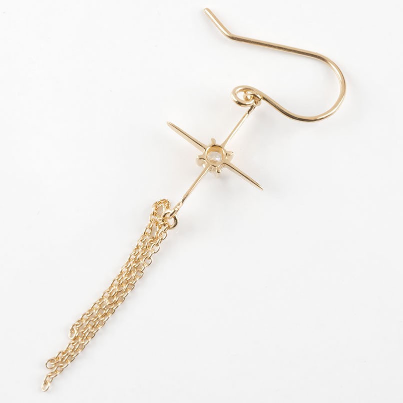 18金 ピアス 18k レディース ゆれる クロス 片耳用 ダイヤモンド 一粒 フックピアス ゴールド ピンクゴールドk18 十字架 華奢 ロングピアス