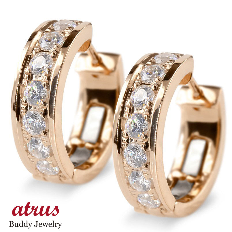 フープピアス 18k 18金 ピアス ダイヤ ダイヤモンド フープ 中折れ式 ゴールド ピンクゴールドk18 シンプル リング ステンレスバネ入り ユニセックス...