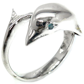 ピンキーリングブルーダイヤモンド シルバー925イルカ指輪 ダイヤ ストレート 送料無料 LGBTQ 男女兼用