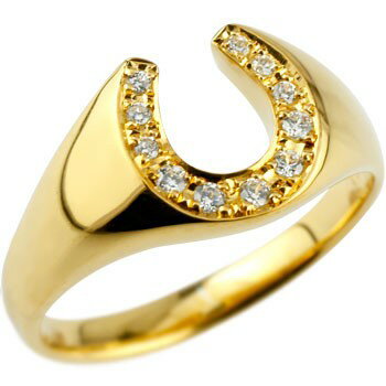 18金 リング ゴールド 指輪 ホースシュー ピンキーリング 指輪 馬蹄 ダイヤモンド ダイヤ イエローゴールドk18 ダイヤモンドリング 蹄鉄 ストレート バテイ 男女兼用 18k ファッションリング 大人 プレゼント ギフト 人気 普段使い