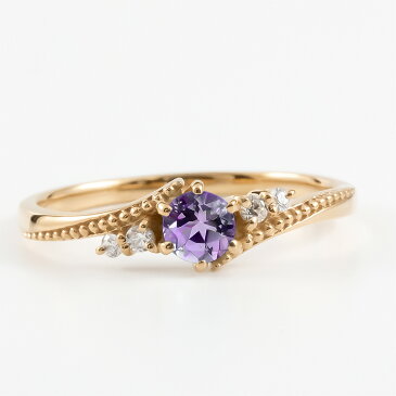 18金 リング ダイヤモンド アメジスト 一粒 レディース 指輪 18k ピンクゴールドk18 ゴールド 婚約指輪 ピンキーリング 大粒 ミル打ち 女性 送料無料