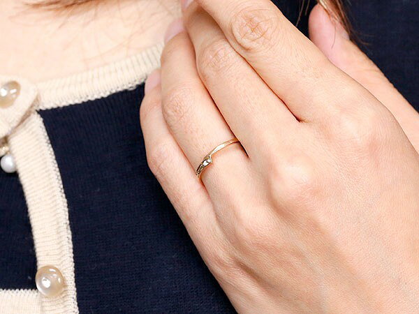 18金 リング ピンキーリング ダイヤモンド ピンクゴールドk18 指輪 一粒 極細 華奢...