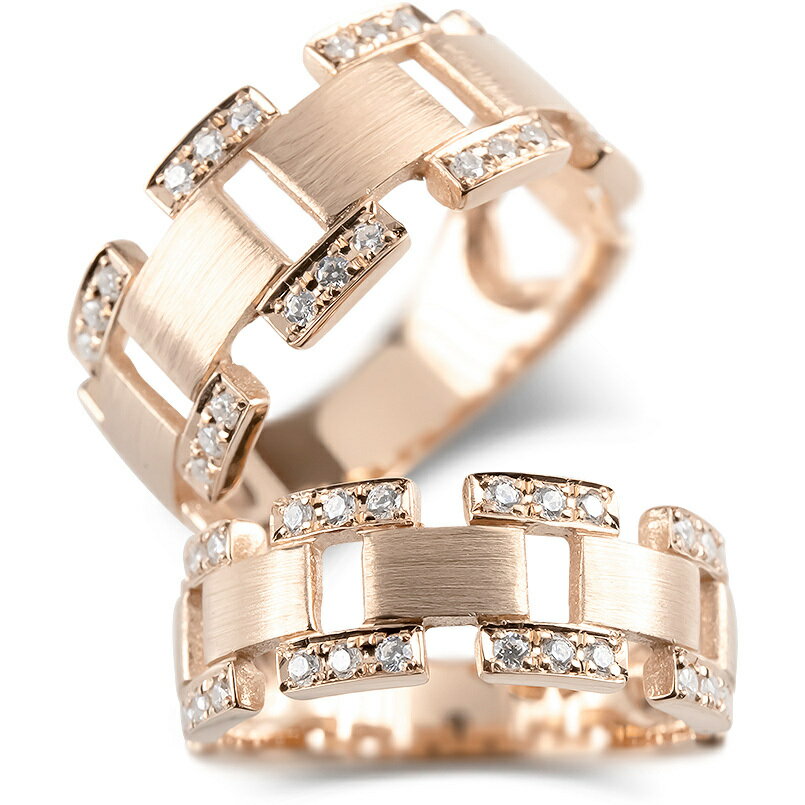 ペアリング ゴールド 結婚指輪 18金 リング ダイヤモンド 幅広 太め 透かし 指輪 ピンクゴールドk18 ダイヤ マリッジリング リング メンズ レディース 2本セット ウェディング プレゼント 18k 2個セット 結婚式 記念日 誕生日 人気