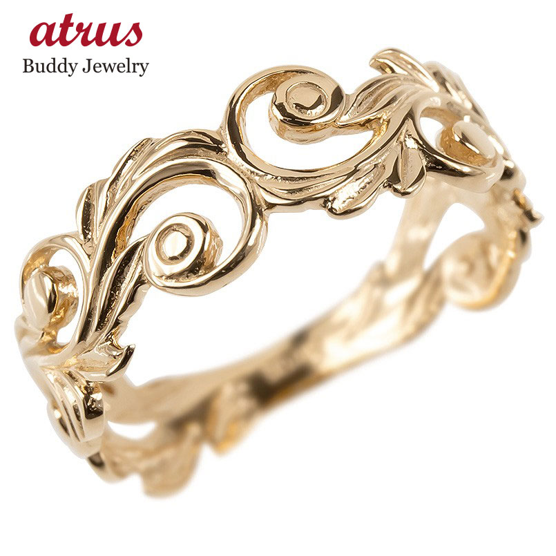 ゴールド リング レディース ハワイアンジュエリー 指輪 シンプル 10k ピンクゴールドk10 透かし 婚約指輪 スクロール マイレ ピンキーリング 地金 人...