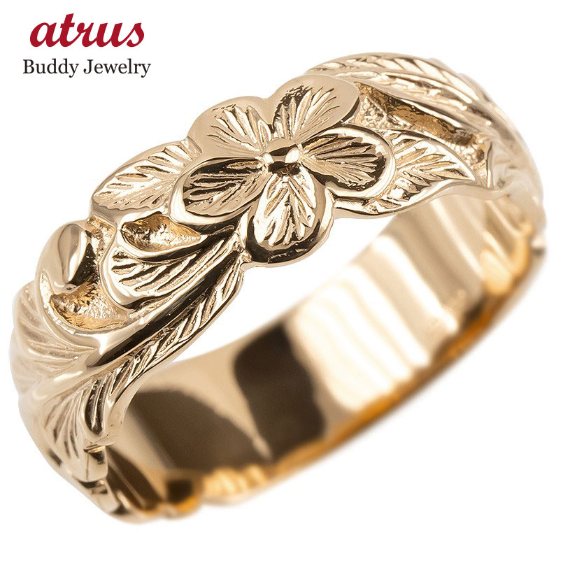 ゴールド リング レディース ハワイアンジュエリー 指輪 シンプル ピンクゴールドk10 幅広 太め 婚約指輪 プルメリア ピンキーリング 地金 女性 人気 プ...