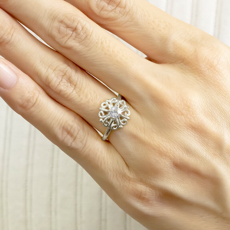 ゴールド リング ダイヤモンド 一粒 大粒 レディース 指輪 ホワイトゴールドk10 婚約指輪 安い エンゲージリング ピンキーリング アラベスク アンティーク 花