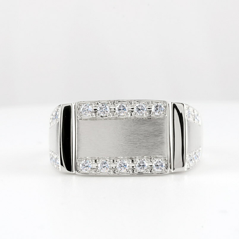 メンズ プラチナ リング ダイヤ ダイヤモンド 指輪 pt900 ピンキーリングジュエリー 幅広 つや消し 印台 裏張り 男性 男性用 送料無料