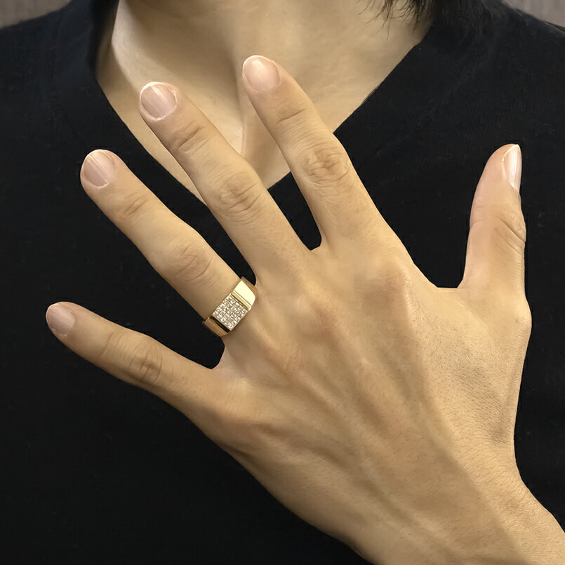 18金 リング ダイヤモンド 印台 k18 指輪 幅広 シグネットリング 婚約指輪 0.35ct エンゲージリング ピンキーリング イエローゴールドK18