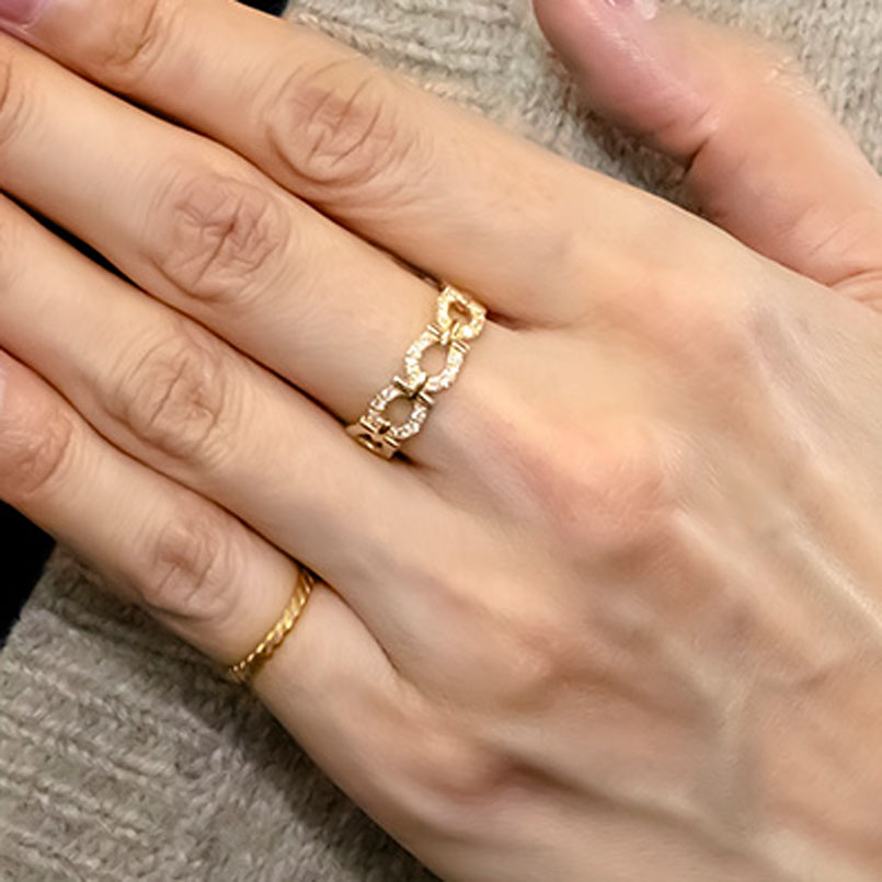 ジュエリー工房アトラスの【10%OFFクーポンセール】 馬蹄 リング ダイヤモンド 18金 指輪 ゴールド ユニセックス 幅広 イエローゴールドK18 18k｜アングル2