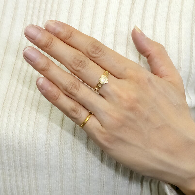 【10%OFFクーポンセール】 婚約指輪 エンゲージリング ダイヤモンド ハート リング レディース 0.10ct パヴェ K18YG イエローゴールドk18 指輪 幅広 2