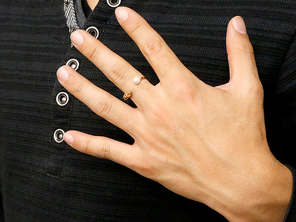 楽天市場 メンズ ドクロ パール 指輪 ピンキーリング 真珠 フォーマル ピンクゴールドk18 髑髏 スカル 男性用 18金 送料無料 人気 ジュエリー工房アトラス