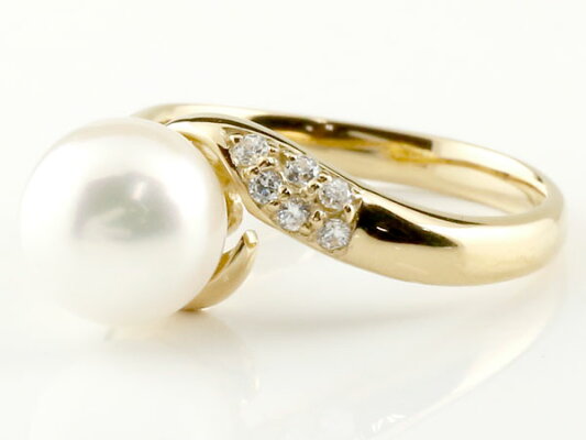 パールリング真珠フォーマルブルートパーズイエローゴールドk18リングダイヤモンドピンキーリングダイヤ指輪18金宝石