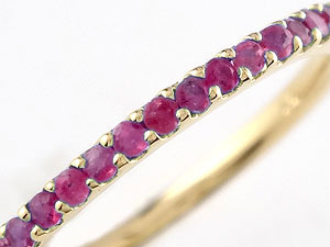 ジュエリー工房アトラスの【10%OFFクーポンセール】 ピンキーリング 指輪 18k 18金 リング レディース エタニティ ルビー ハーフエタニティリング 7月誕生石 イエローゴールドk18 ストレート｜アングル2