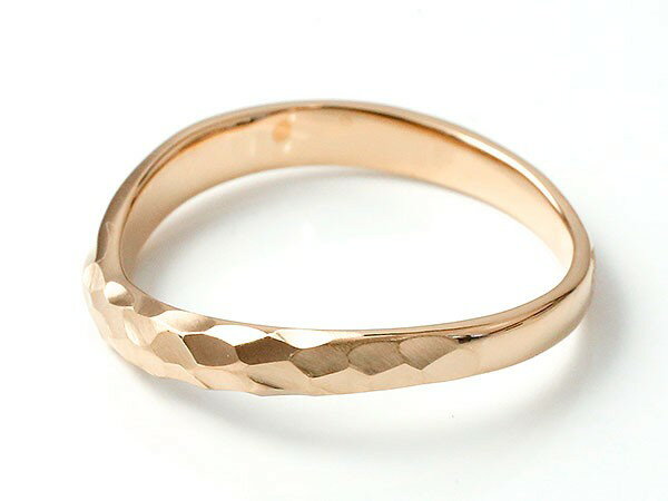 10金 リング 指輪 エンゲージリング ピンクゴールドk10 婚約指輪 ピンキーリング 槌目 槌打ちk10 ロック仕上げ 地金 緩やかなV字 女性 男女兼用 人気