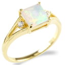ゴールド リング エチオピアオパール ダイヤモンド 指輪 イエローゴールドk10 ミル打ち 婚約指輪 エンゲージリング ピンキーリング 男女兼用 10月誕生石 ...
