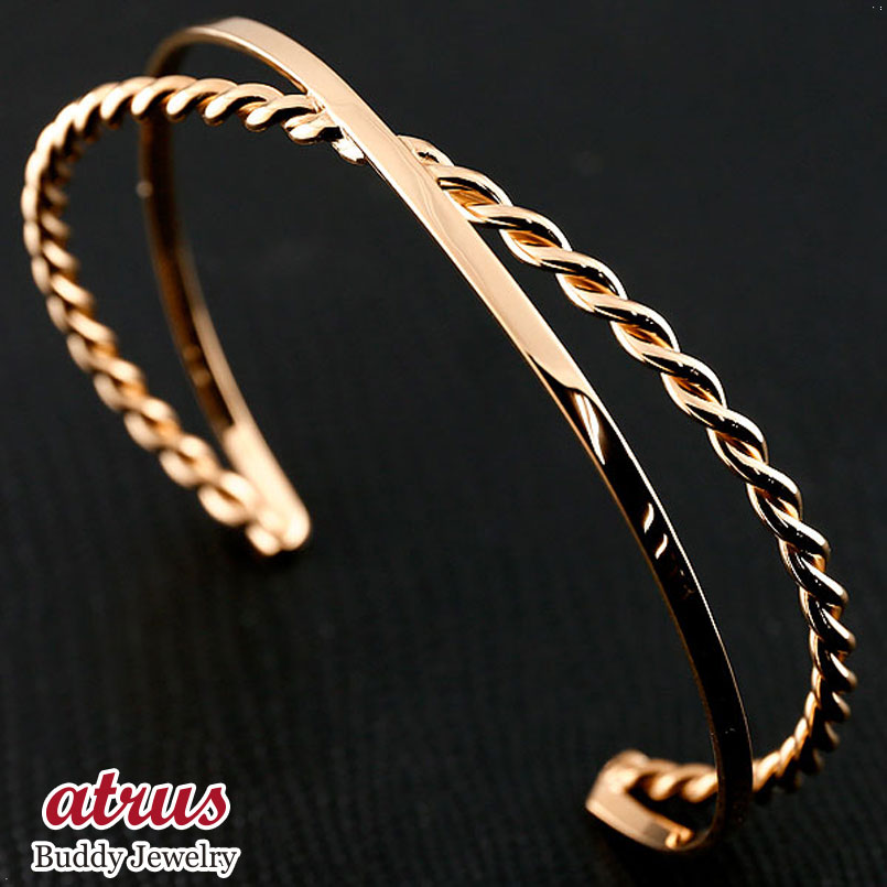 バングル 2連 スクリュー ツイスト ブレスレット ピンクゴールドk18 幅広 太め シンプルバングル 18金 コントラッド 東京 CONTRAD TOKYO ...