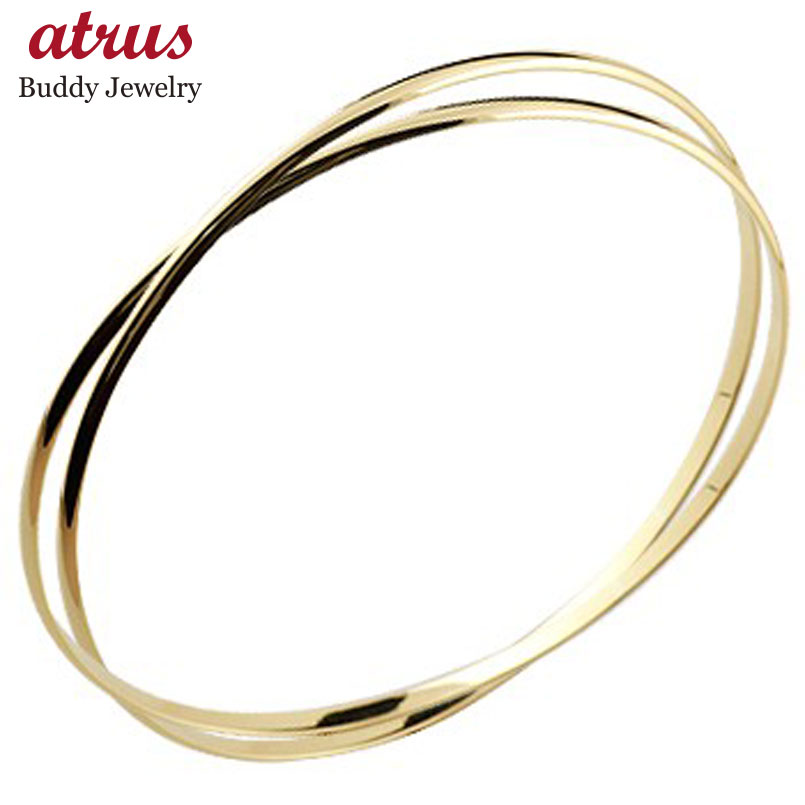 18金 ブレスレット バングル 2連 イエローゴールドk18 地金 シンプル 送料無料 ユニセックス 男女兼用 18k 人気 普段使い