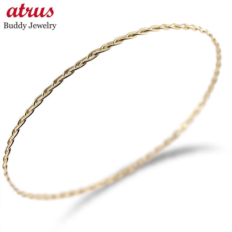 ブレスレット ユニセックス 細身 三つ編みデザイン 地金バングル シンプルジュエリー 10金 K10 ゴールド イエローゴールド 細め 上品 人気 男女兼用 普...