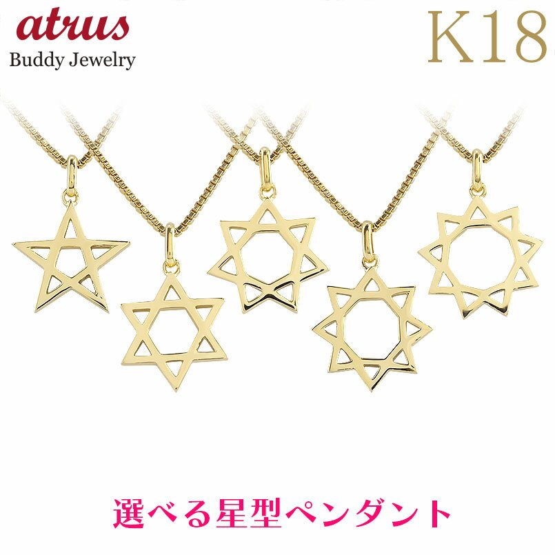 18金 ペンダントトップ ネックレス 選べる星型 イエローゴールドk18 シンプル 地金 星型多角形 芒星 スター ラッキーモチーフ ユニセックス 男女兼用 人...