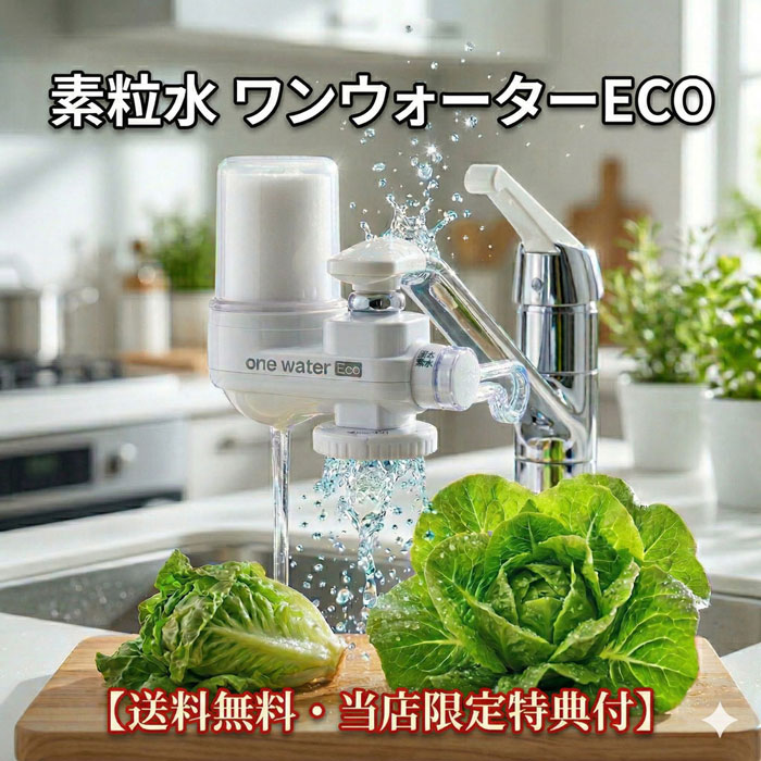 【特典付】浄水器 蛇口直結型 素粒水 ワンウォーターECO 正規代理店 本体2年毎無料交換 塩素除去 活性水 PFOS除去 カートリッジ付属 送料無料※ご購入の方には「素粒水 の使い方詳細資料一式」と【素粒水 のシャンプーとボディソープ】をプレゼントします。