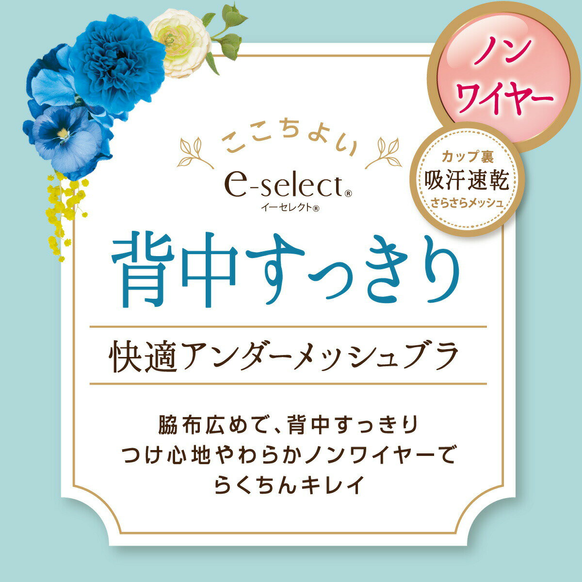 アツギ ブラジャー イーセレクト 背中すっきりアンダーメッシュ ノンワイヤーブラ...