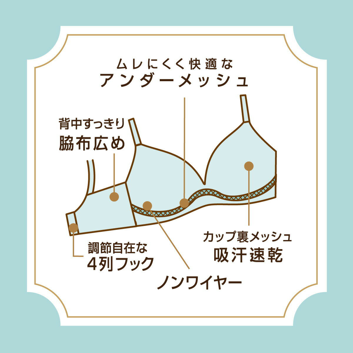 アツギ ブラジャー イーセレクト 背中すっきりアンダーメッシュ ノンワイヤーブラ...
