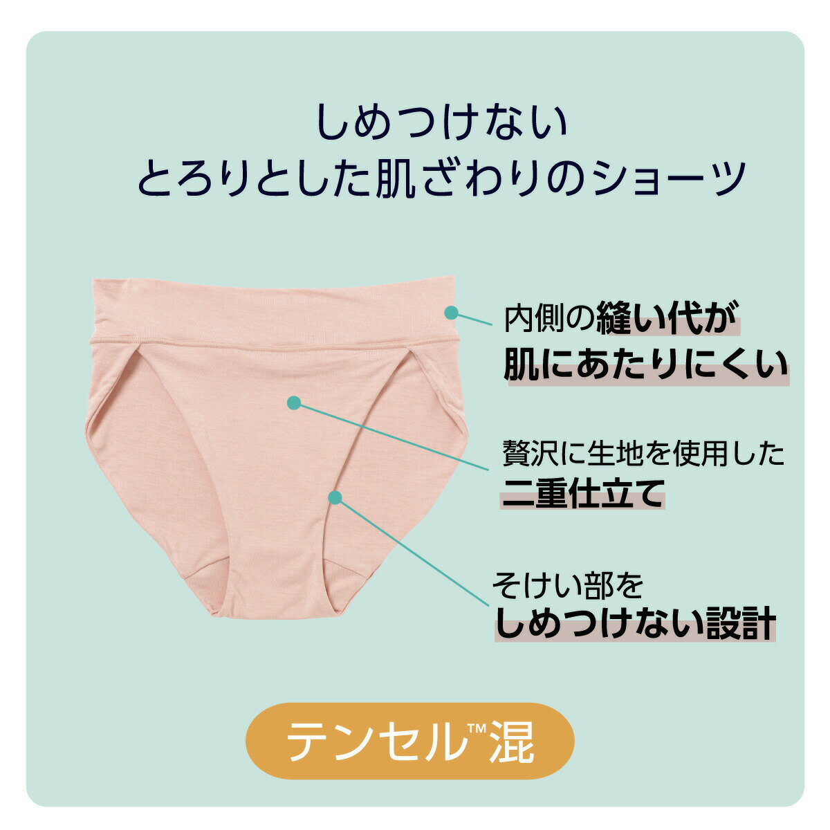 【期間限定特価&P5倍】ナイトショーツ 婦人 女性 レディース インナー 肌着 パンツ ふんどしショーツ テンセル混生地 タグレス おうち時間 睡眠時間 シンプル 機能性 ナイトタイム ナイトウェア 鼠径部 しめつけない 下着 快眠img 84010AS アツギ 3