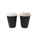 断熱二重エンボス紙コップ+パルプリッド 260ml(8オンス) 1,000個 KMW-240本体ブラック ※北海道・沖縄・離島 送料別途 KMW-240-BLKset