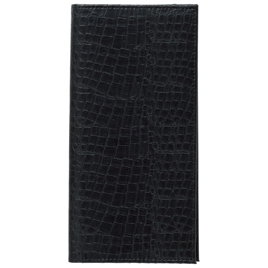 二ツ折伝票ホルダー　ブラック　W110×H222mm　左サイドポケット付・右マグネットクリップ付　合皮　マ..