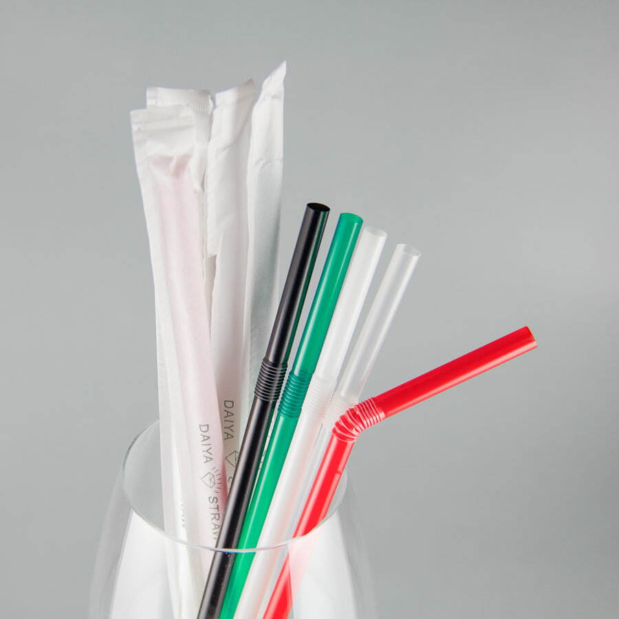 フレックスストロー　曲がるストロー　ジュース用ショート6mm×17cm 紙梱包 500本入り20箱(10000本) 赤・緑・黒・白・クリア 【テイクアウト・イベント・業務用・お祭り・使い捨て食品容器】